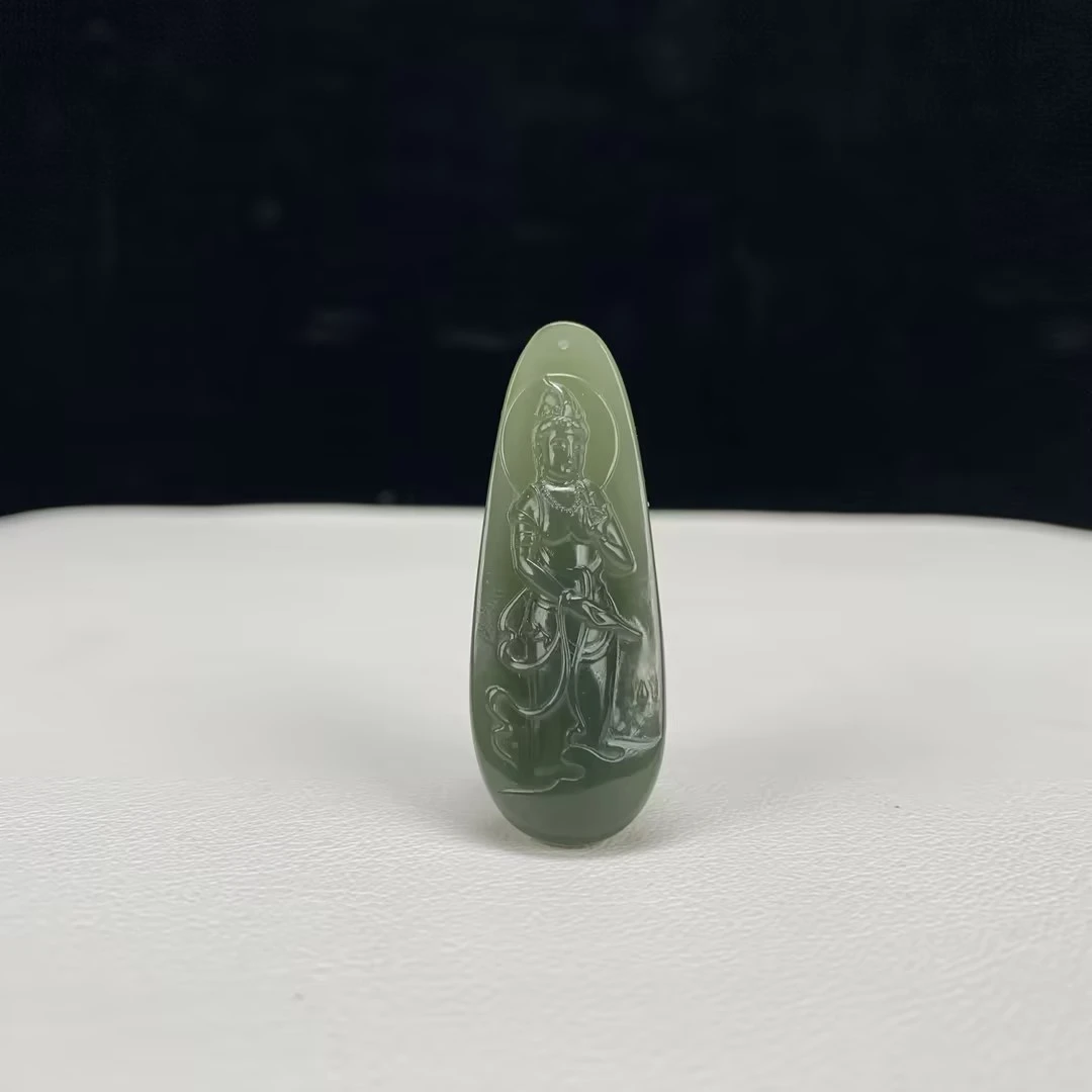 【豫人豫品】 和田玉吊坠冰翠绿观音H407