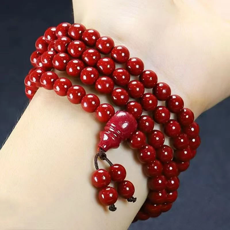 含辰砂工艺品【半价抢】精品朱砂108手链手串多圈佛珠念珠饰品