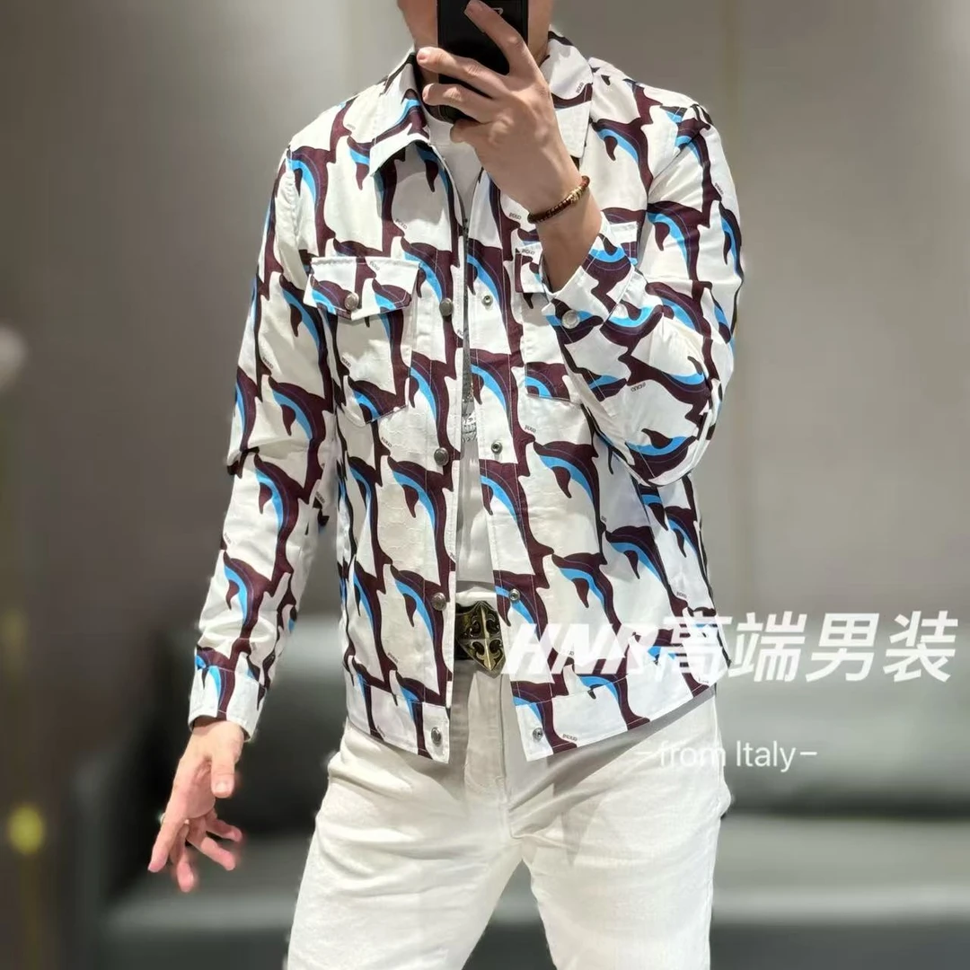 【雷迪·凯奇】品牌专卖小海豚图案5D缎面暗提花三色春款夹克1088