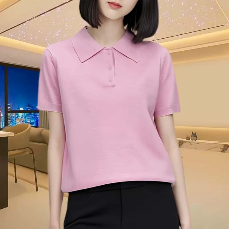 时髦高智感针织POLO衫运动短袖时尚休闲百搭女士纯色T恤