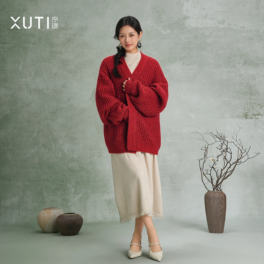 序缇山羊绒桑蚕丝针织开衫上衣女2025冬季新款毛衣J93-27905