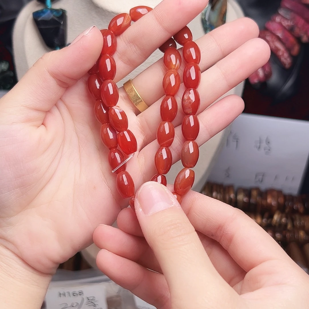 玛瑙/玉髓合金珠宝半成品h175 玛瑙红火米珠一条