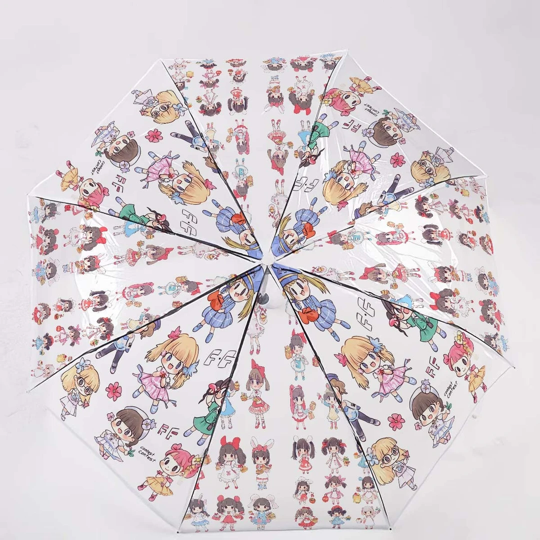 新款卡通人物, 女孩, 可爱彩绘透明伞，适合街拍