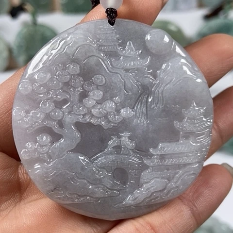 翡翠颈饰未镶嵌山水牌福利