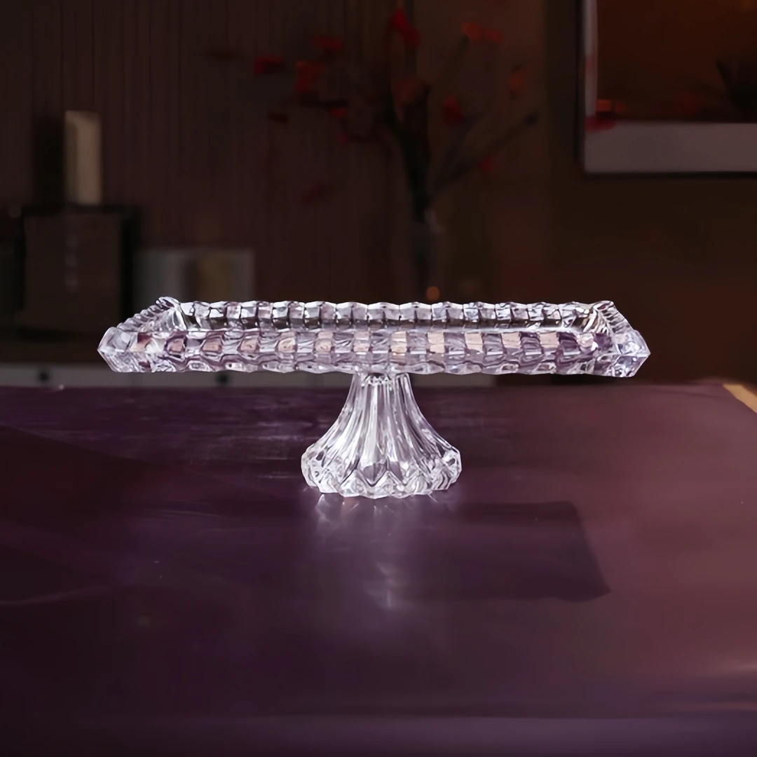 欧式水晶玻璃高脚水果盘客厅大号创意长方形拜访糖果点心托盘