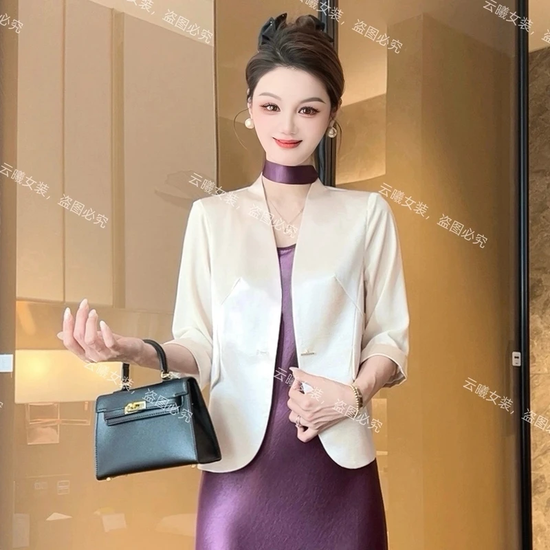 Q【袖子和后背纱料】夏季轻薄透气防晒西装百搭简约七分袖外套