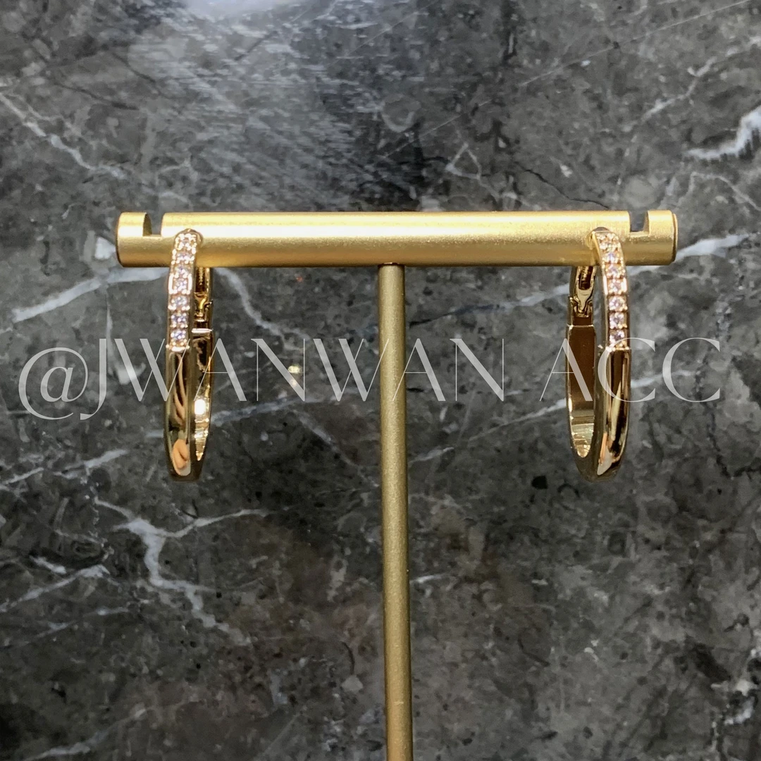 铜合金锆石耳饰 高定.极简方圆锁形耳扣01ED3034QX