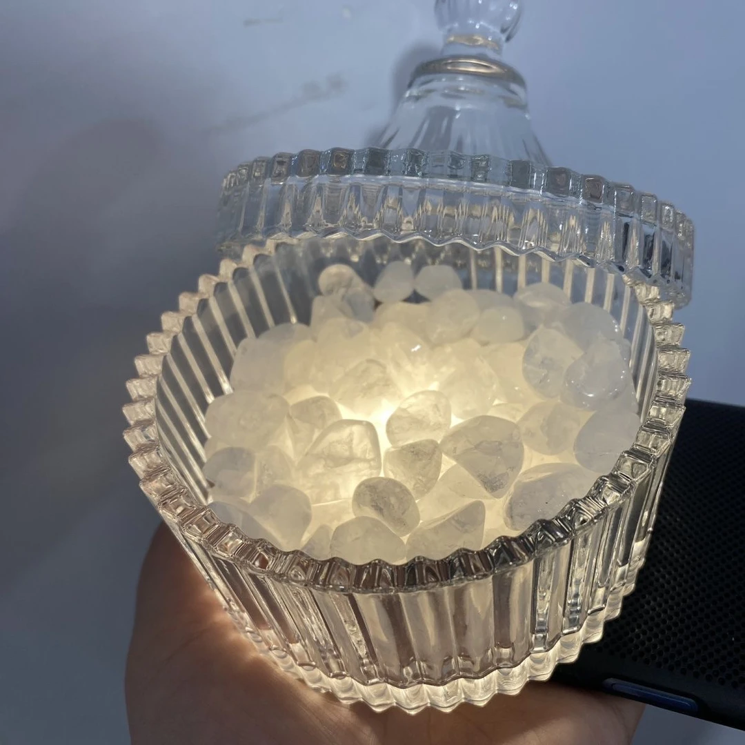 天然水晶消磁磁石ins摆件容器首饰带盖收纳盒碎石玻璃碗净化透明