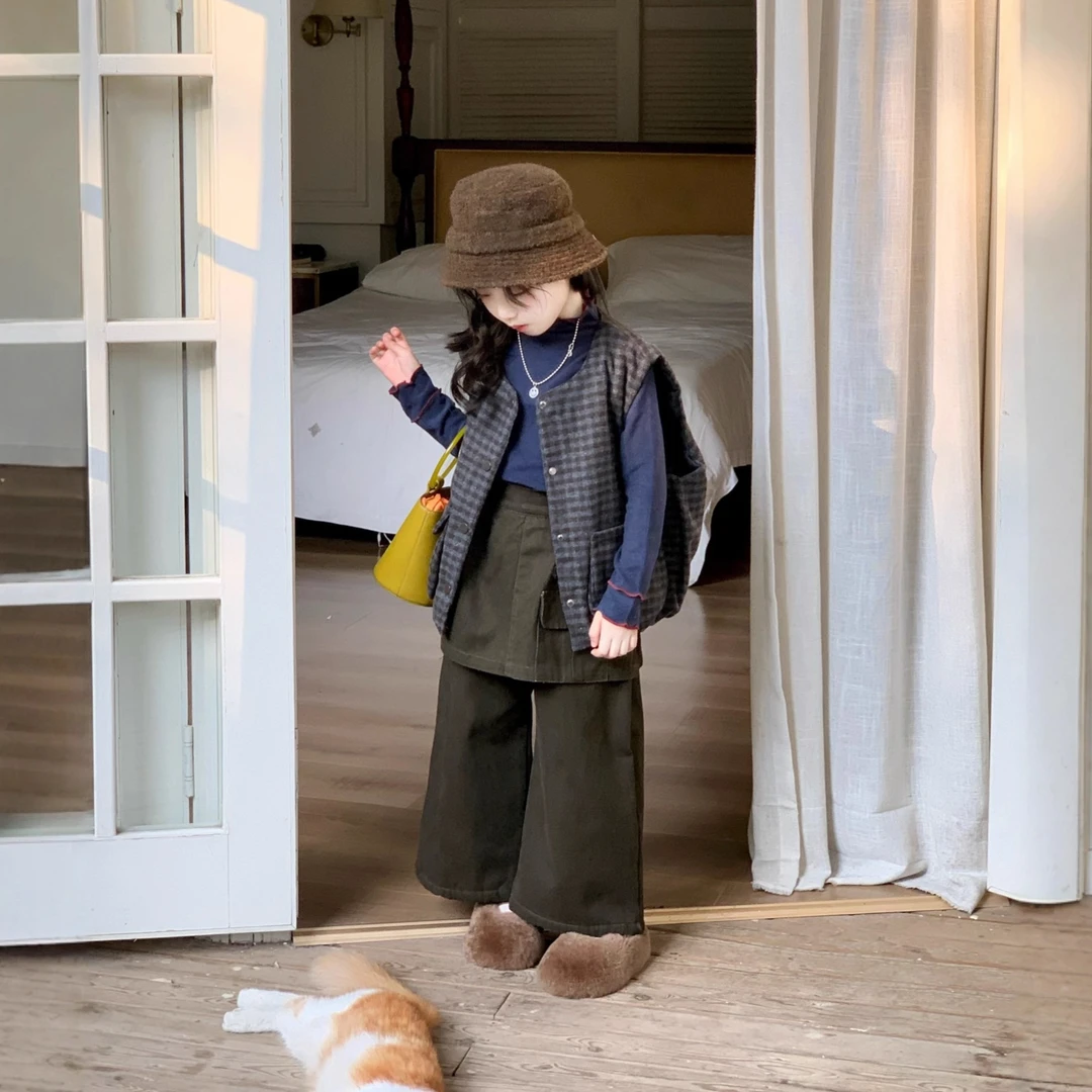 女童格子加棉马甲2025秋冬新款儿童韩版洋气坎肩背心外套