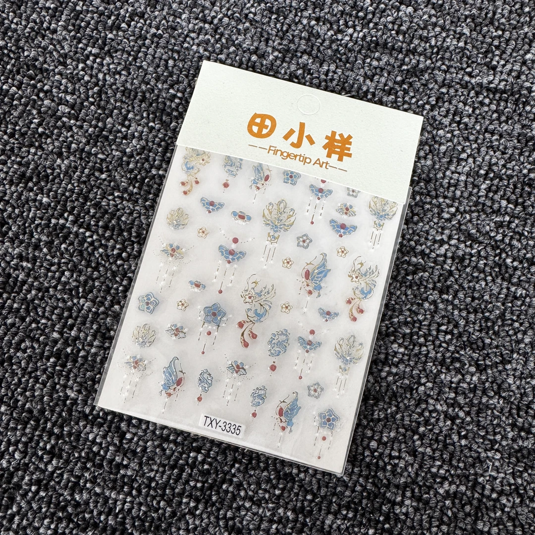 【3张TXY-3335】中国风白色小熊可爱字母日系磨砂卡通工艺美甲贴纸