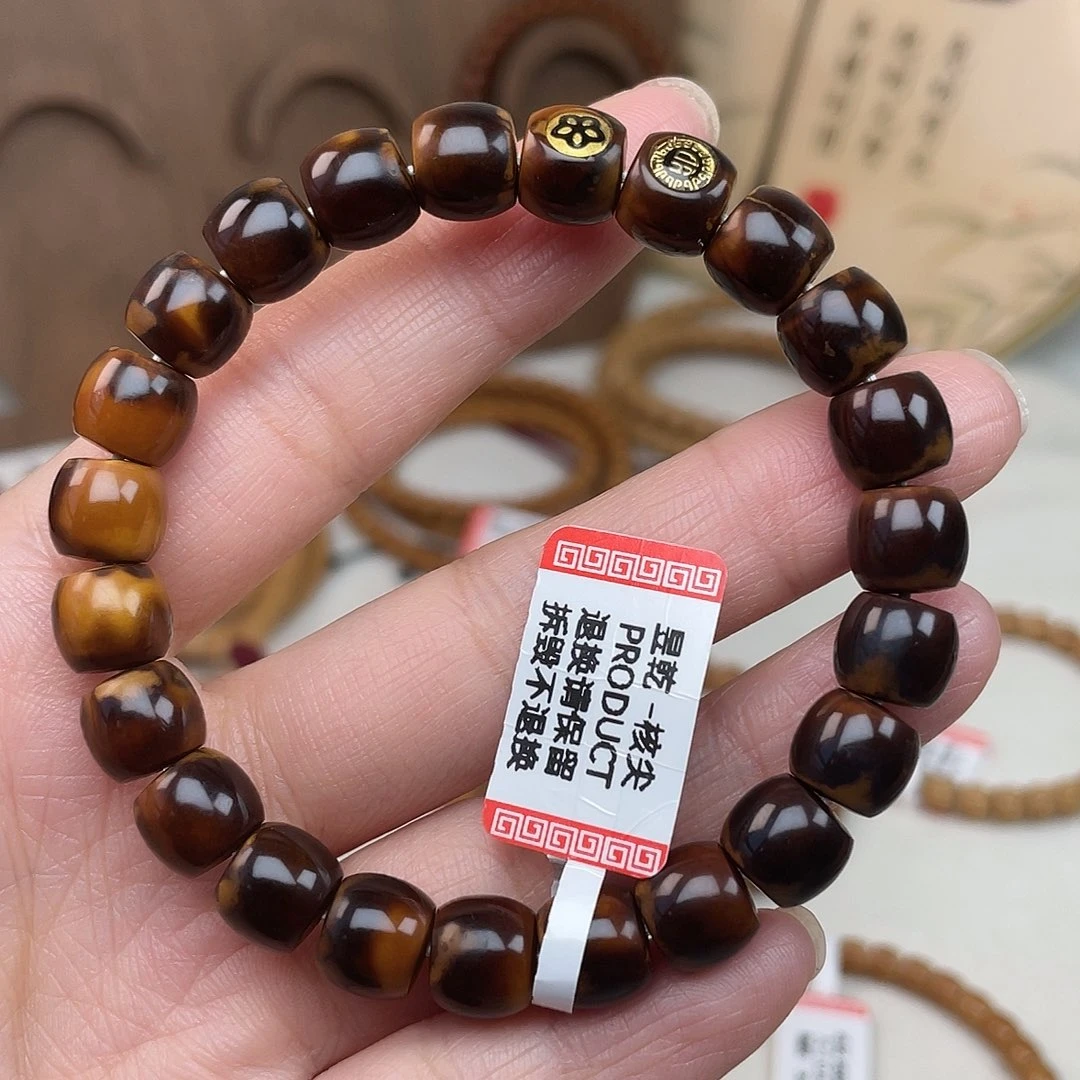 橄榄核手串老挝黑金熔岩0.9单圈