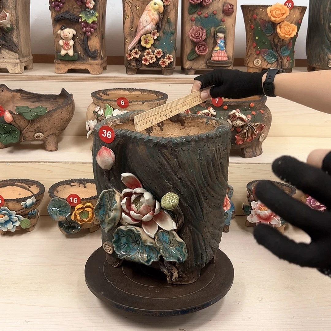 紫砂花盆36号内口18×15外高26