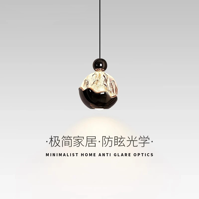 床头小吊灯意式轻奢卧室高级感冰川艺术现代简约可升降玄关吊线灯