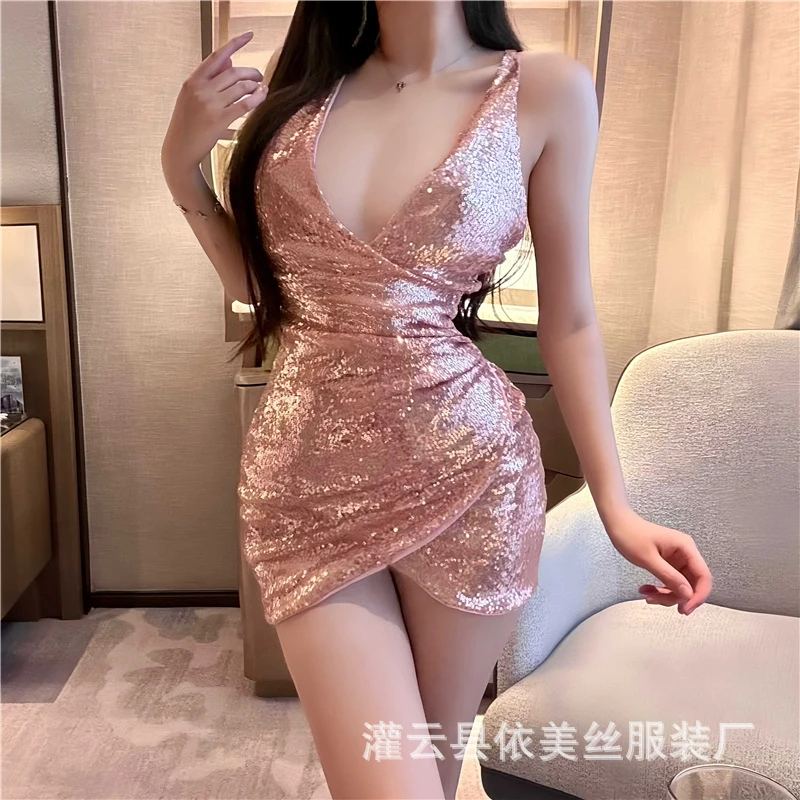 曼欲【漏背亮片带丁】性感气质吊带裙连衣裙夏季纯欲风轻奢睡衣露背