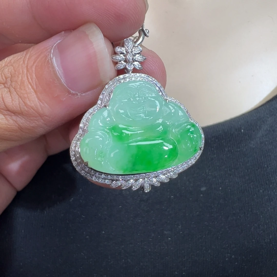 翡翠18K金镶嵌吊坠(不含链)