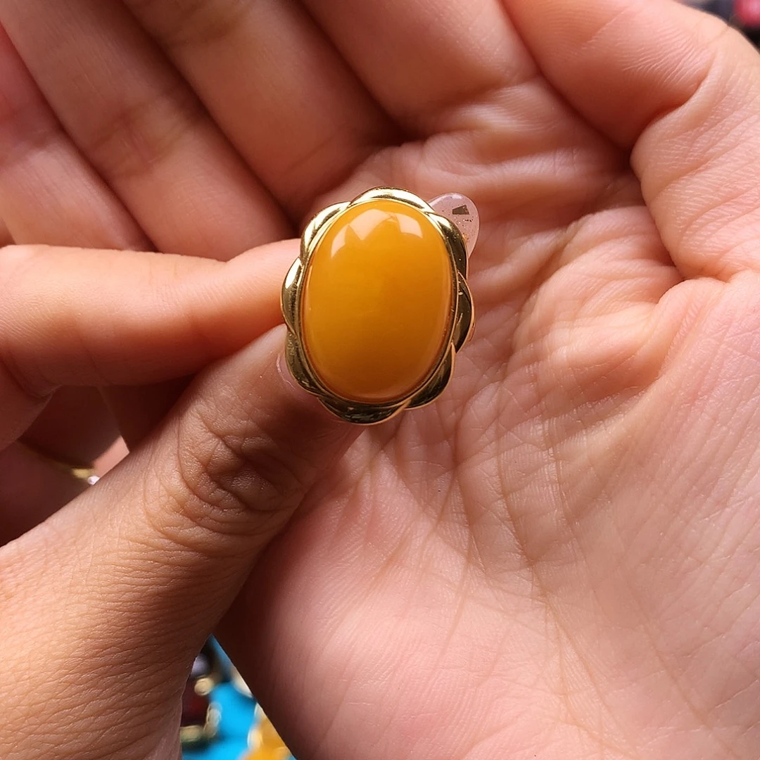 银S925镶嵌蜜蜡戒指戒指