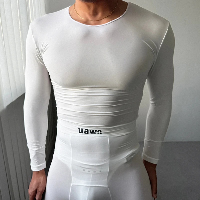 uawo男士美肤衣健身衣速干透气打底家居服透气弹力保暖内衣套装
