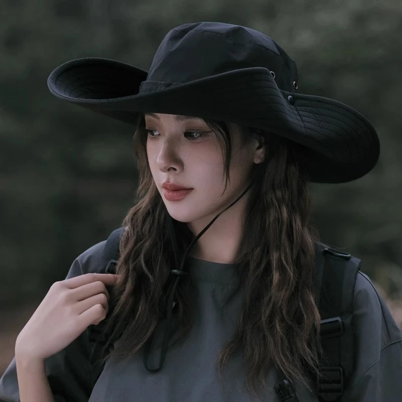夏季防晒登山渔夫帽女户外大檐钓鱼帽徒步遮阳西部大头围牛仔帽男
