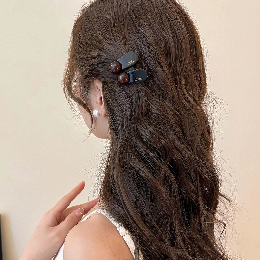 早秋撞色圆球鸭嘴夹侧边2025新款女刘海夹碎发边夹氛围感夹子发饰