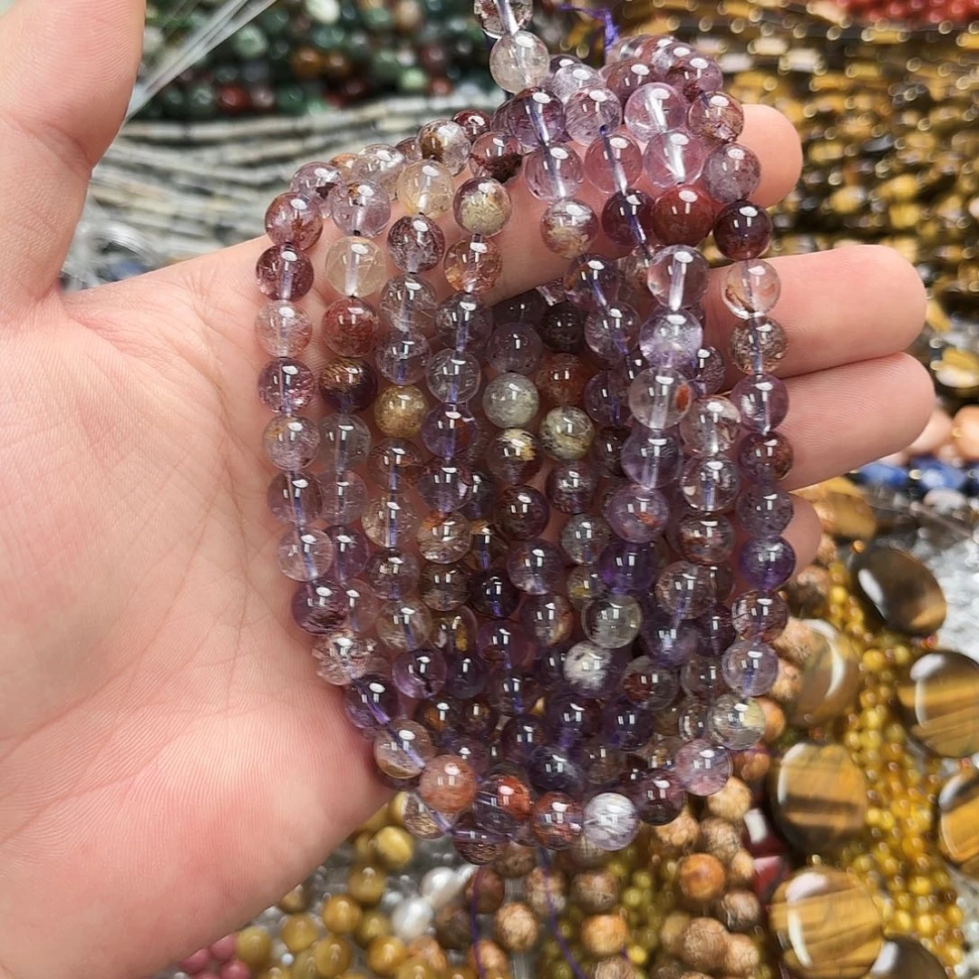 玛瑙/玉髓未镶嵌珠宝半成品卡8+紫幽灵圆珠一条