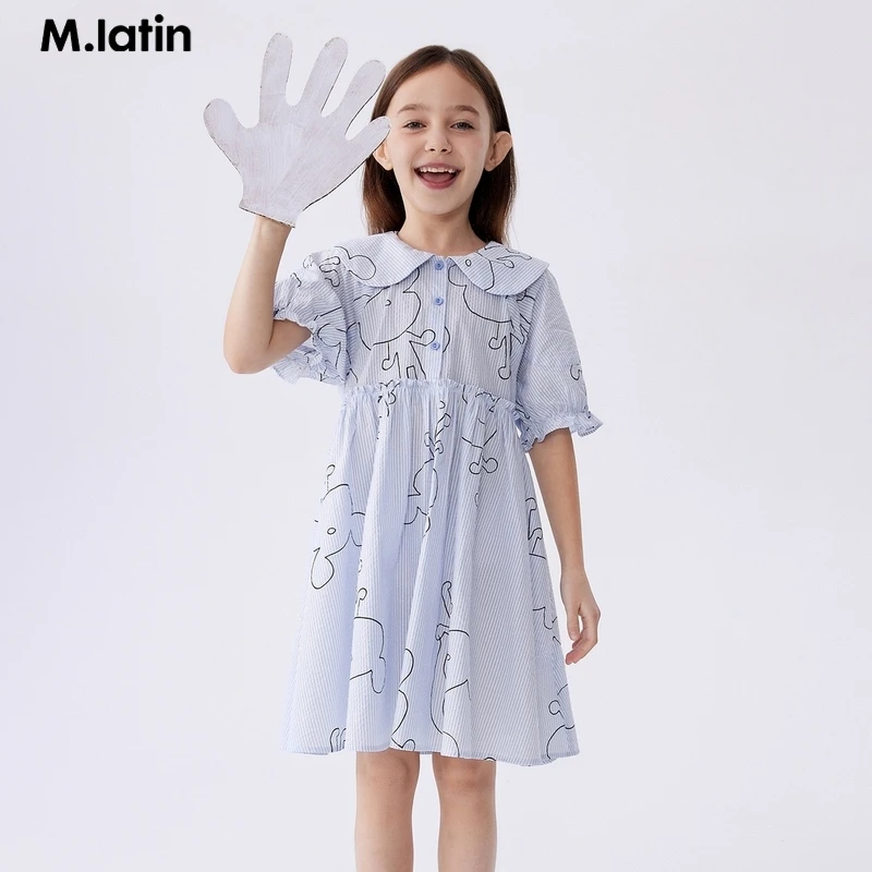 M.Latin/马·拉丁女大童印花天然圆领短袖连衣裙124413314A【XH】