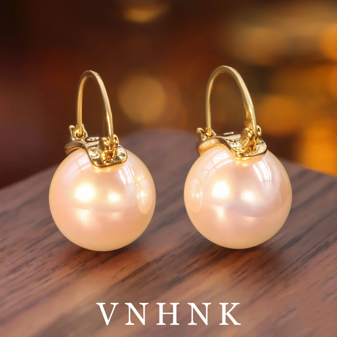 铜合金仿珍珠耳饰 美可儿   K306   金色（14mm）百搭耳环预售