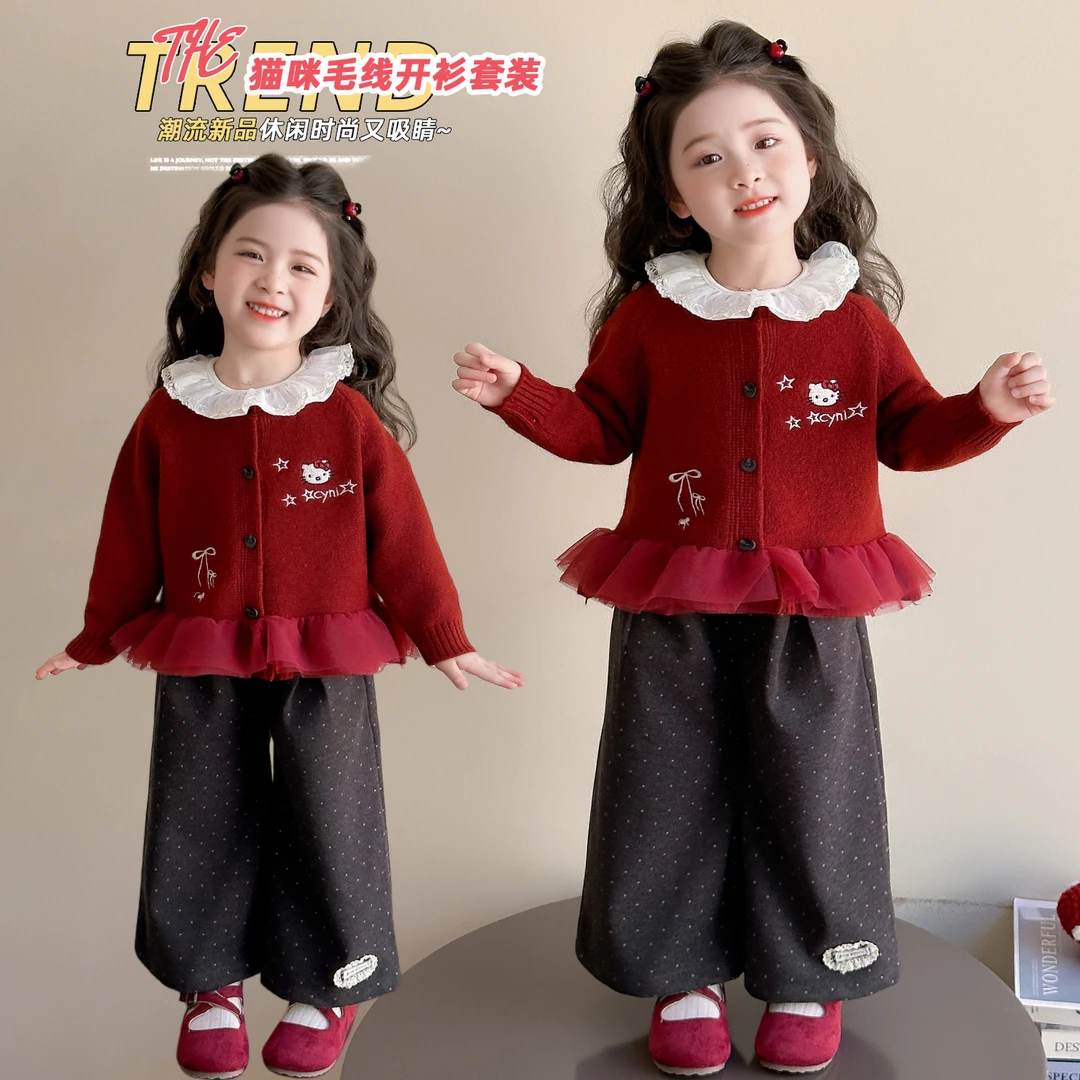 女童韩系套装2025新款儿童春秋装潮款洋气女宝宝秋季波点裤三件套