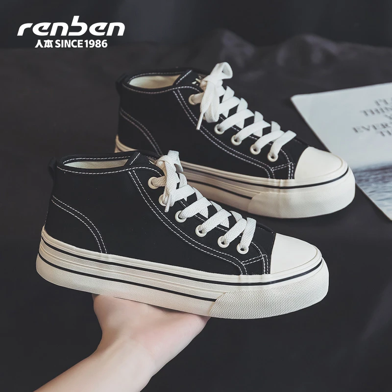 人本2025夏季通用高帮薄款薄底运动帆布鞋学生潮流ins风潮鞋韩版