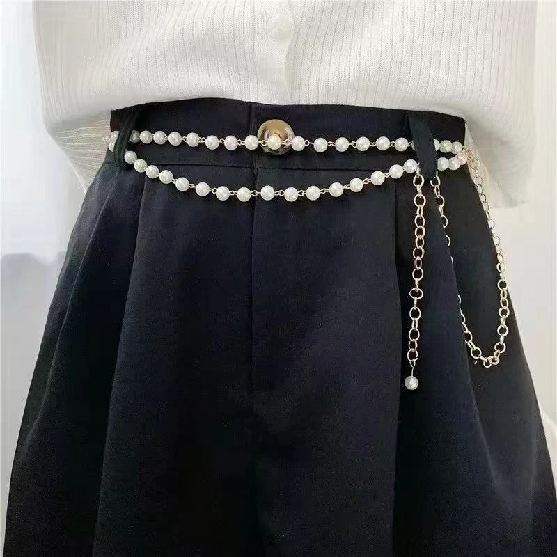 非金属仿珍珠项链 百搭链条网红个性女2429项链珍珠成人腰链收腰