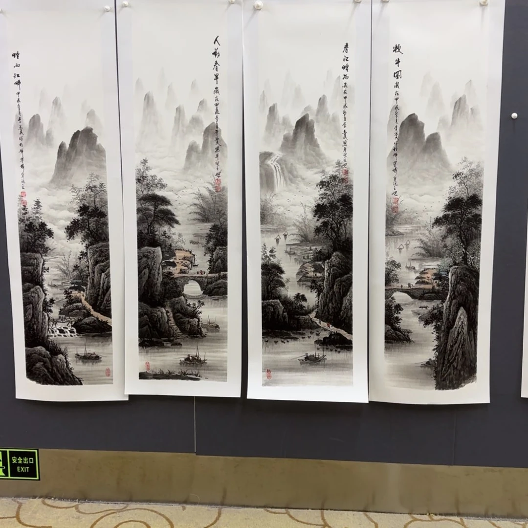 国画淡**墨李益民四条屏李欣