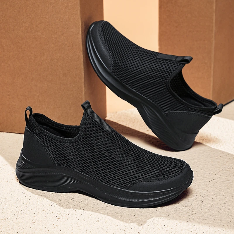 男鞋2025春夏季新款网面鞋男士运动休闲鞋软底透气一脚蹬健步鞋男