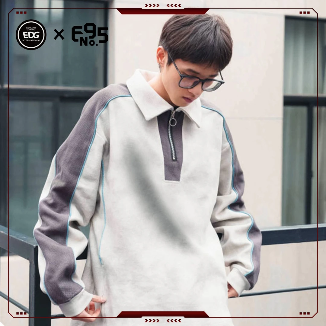 【现货】EDWARD GAMING*喷绘鱼鳞棉 695撞色拼接牙刷绣POLO领卫衣