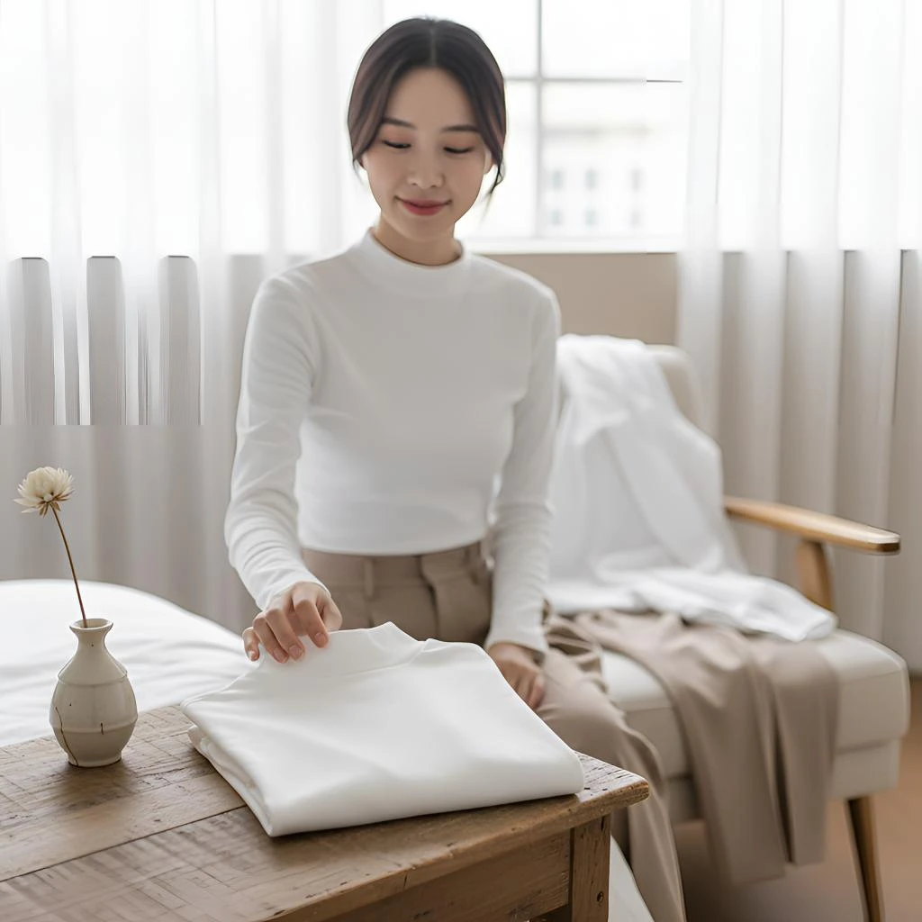 内搭半高领白色长袖T恤气质显瘦打底衫短款上衣修身百搭纯色春秋