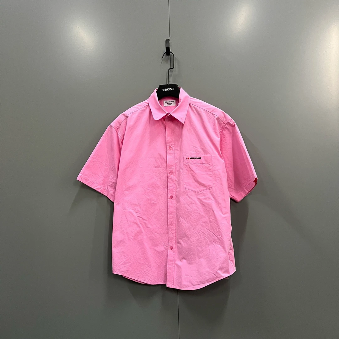 99新 Balenciaga/巴黎世家 （jp）224粉色刺绣logo短袖衬衫 36码