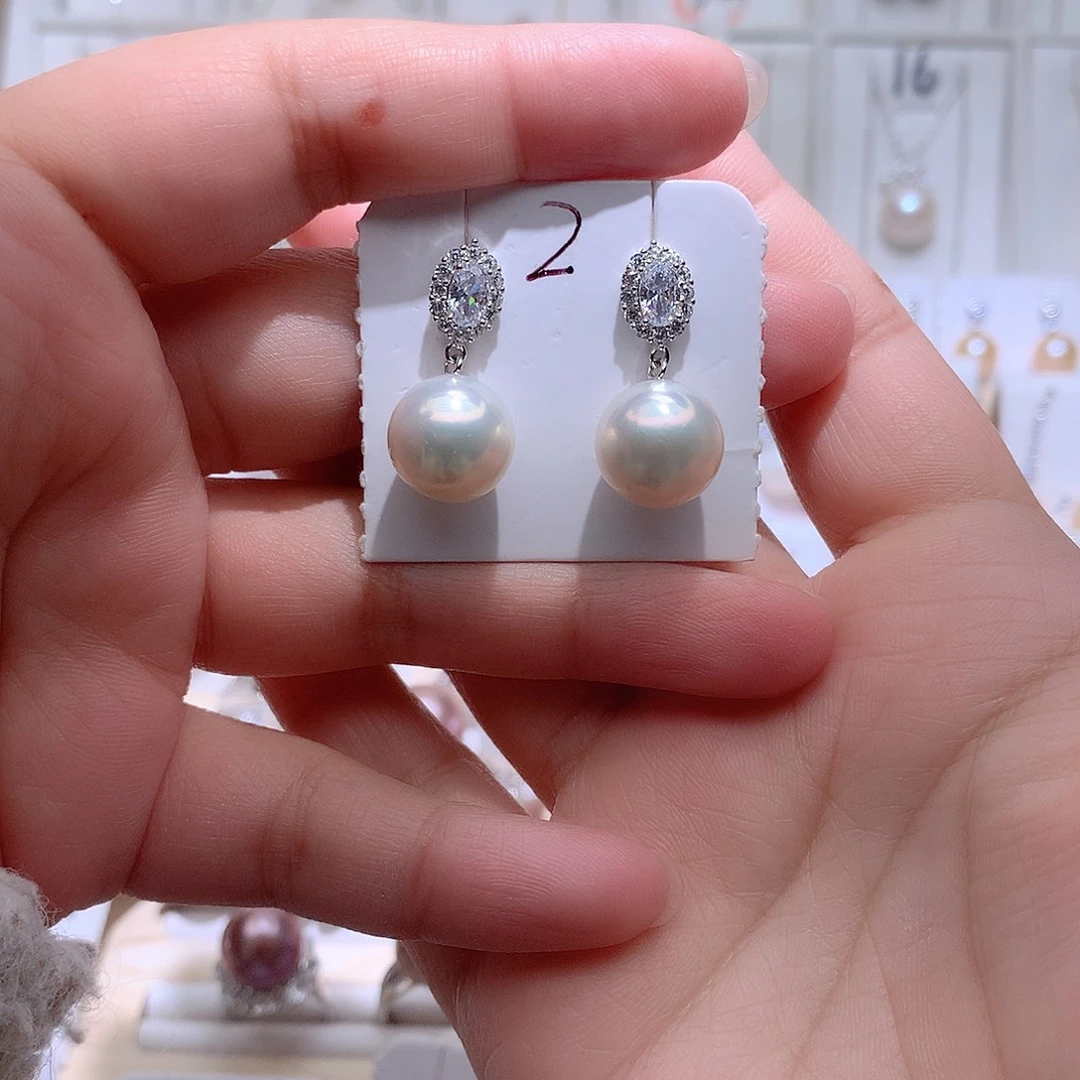 耳饰银S925镶嵌淡水珍珠CC12.3mm