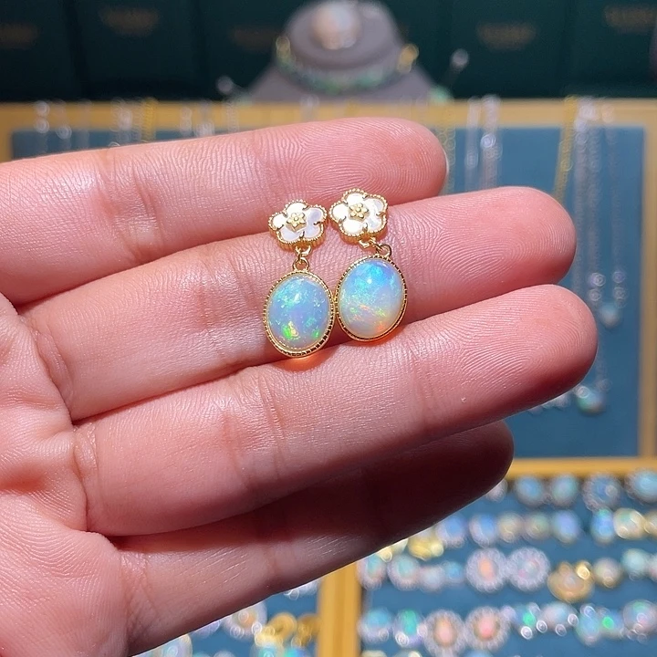 欧泊银S925镶嵌耳钉）紫*