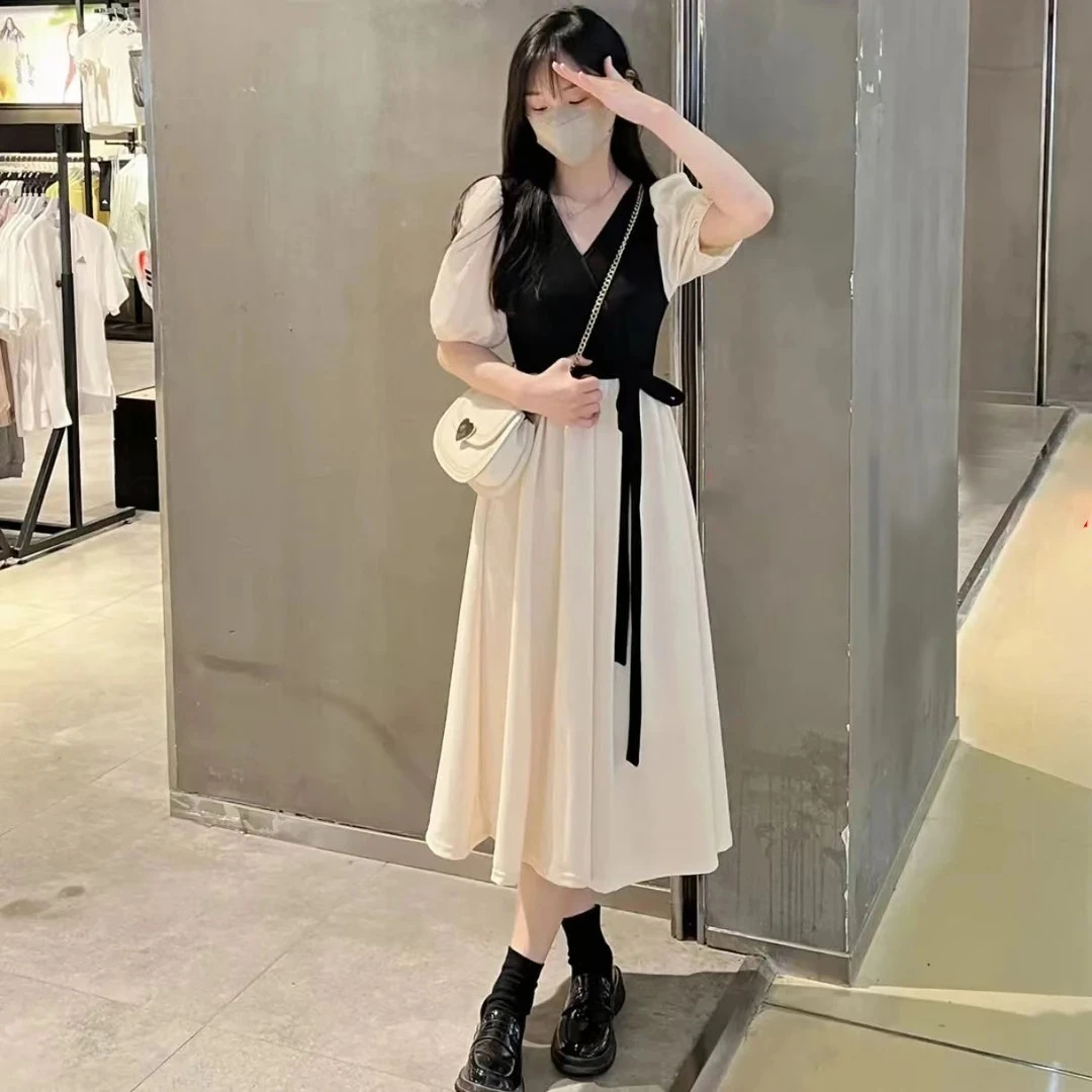 【筱安】2025新显瘦连衣裙v领连衣裙连衣裙假两件长裙D1145