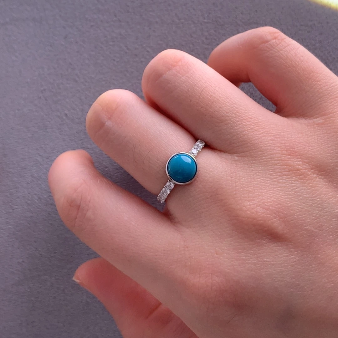 银S925镶嵌绿松石深海蓝玉化戒指