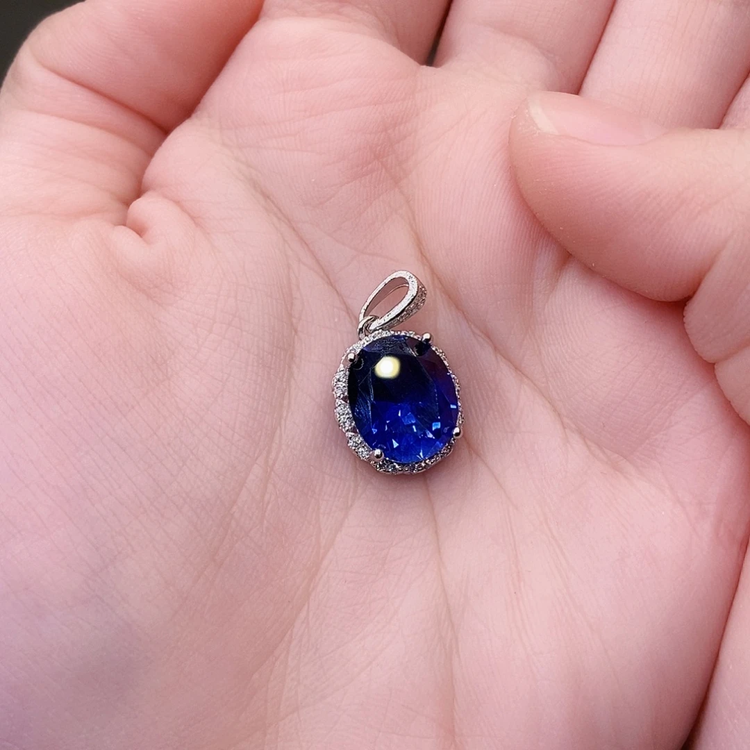 蓝宝石吊坠(赠链)银S925镶嵌