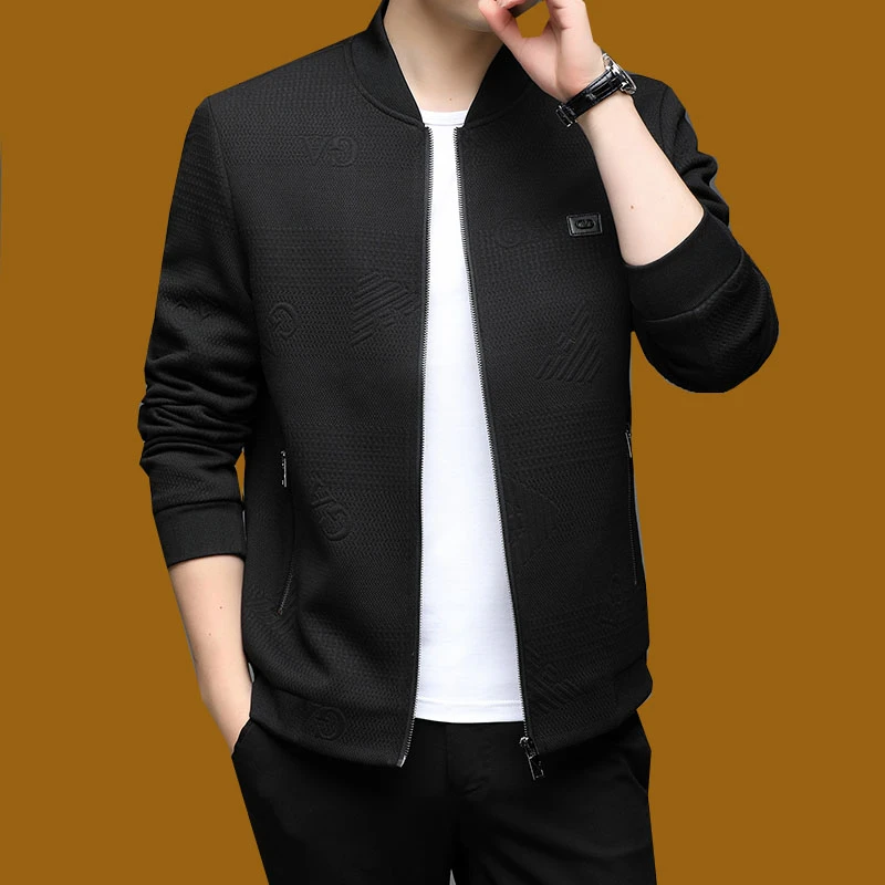 轻奢棒球领立领春秋纯色行政夹克中年男装时尚宽松百搭潮流男外套