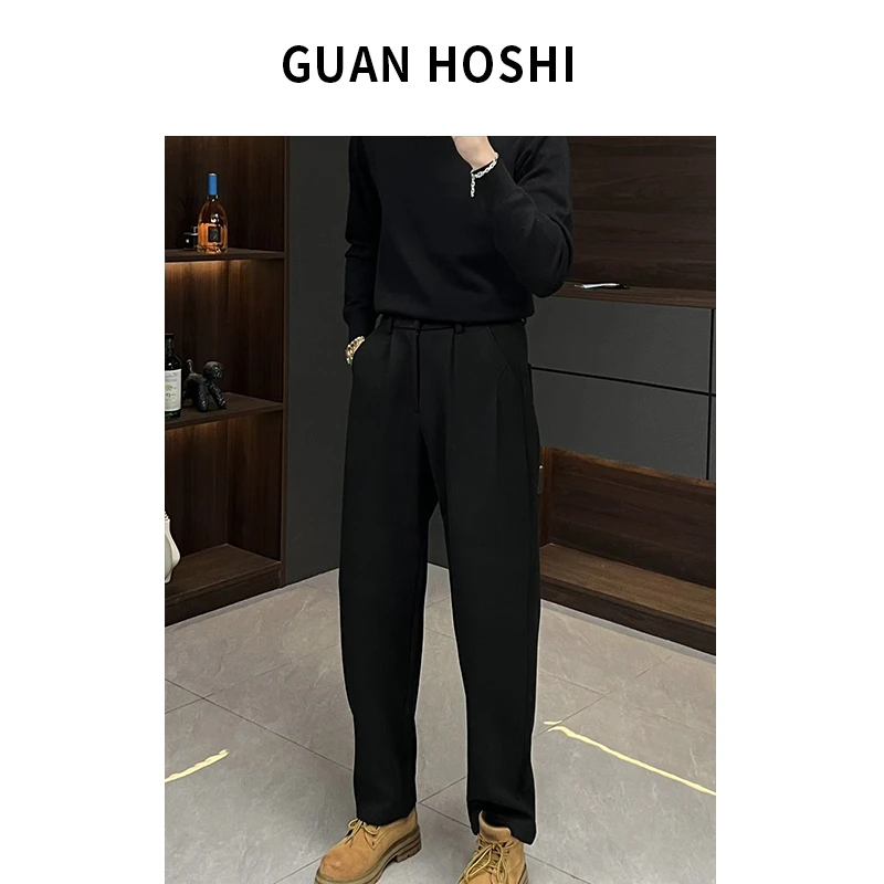 【冠什么希男装】冬季厚款小直筒休闲裤宽松百搭极简保暖百搭长裤男