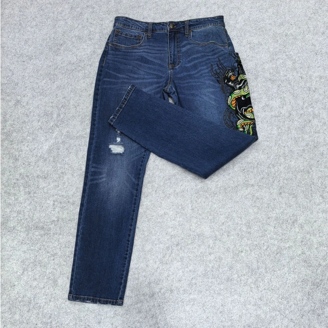 F06(LX)-40705-ED裤腿刺绣印花时尚直筒牛仔裤