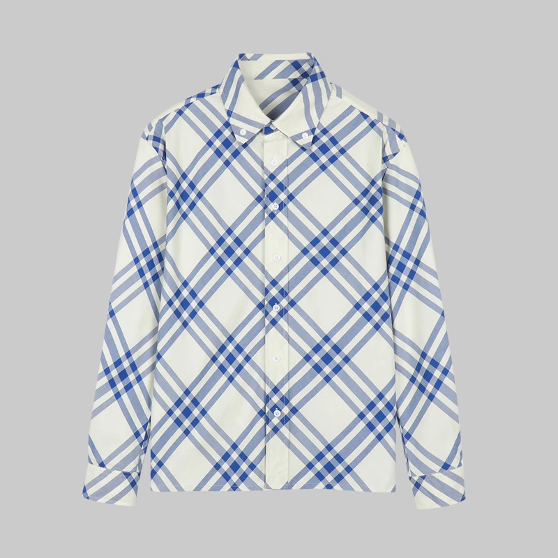 男士休闲蓝白格子衬衫