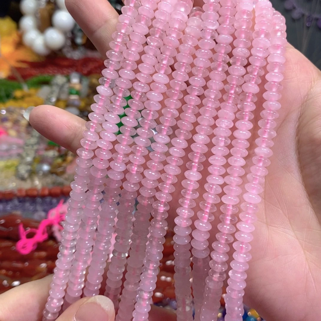 玛瑙/玉髓未镶嵌珠宝半成品粉晶飞碟一条卡6mm