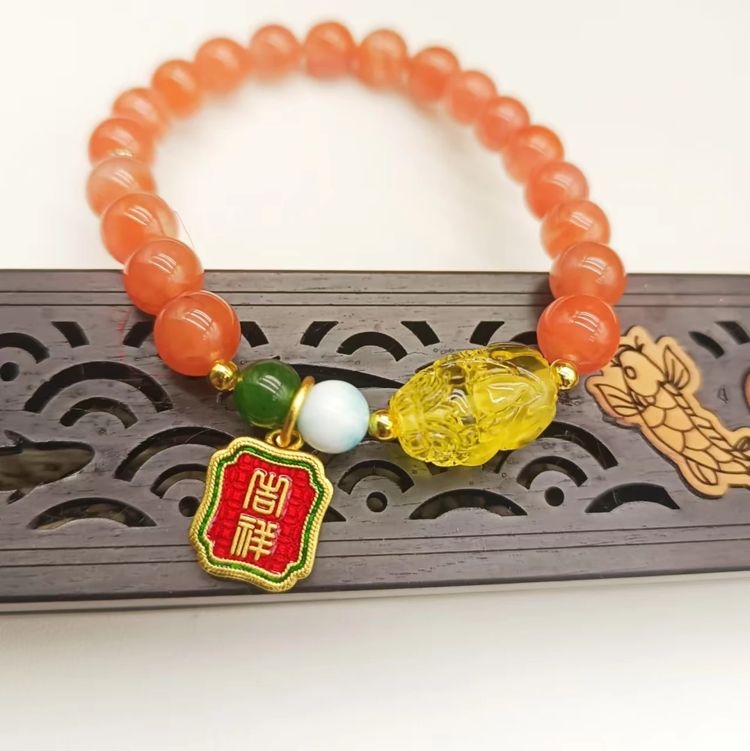 【R先生】天然川料南红手串女款樱桃红冰飘手链貔貅原创设计款红色