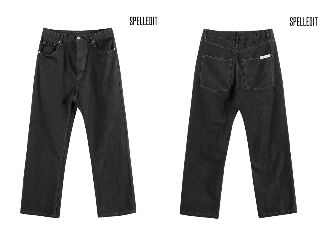 SP25ss 正品无退换 黑色抽绳设计宽松牛仔裤 复古显瘦直筒长裤女