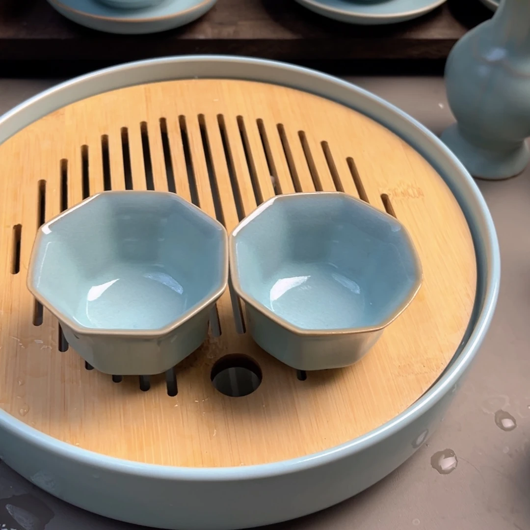 瓷天青釉八方杯原矿