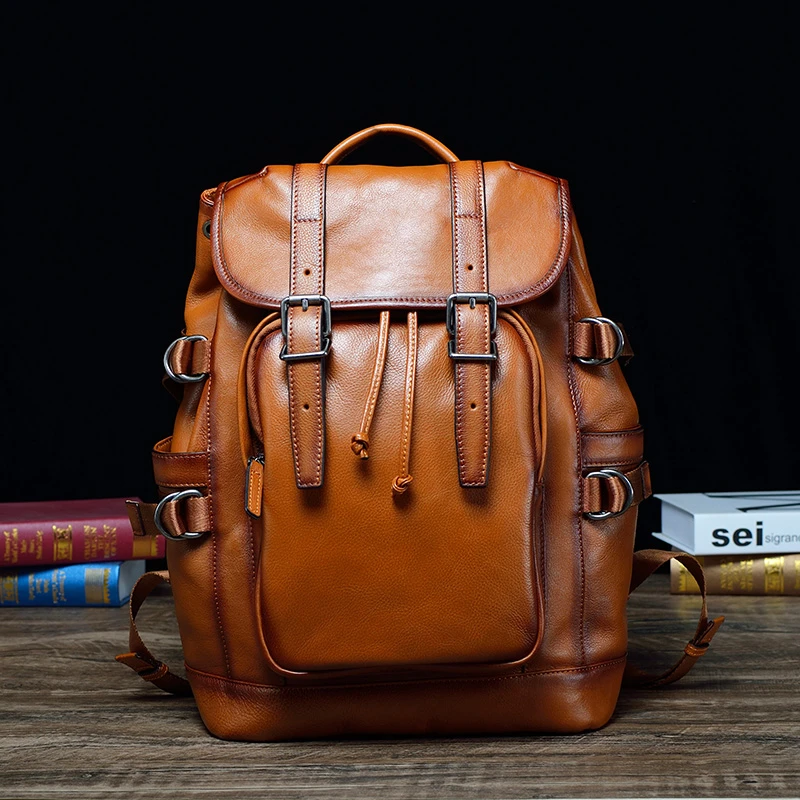 真皮背包牛皮双肩包旅行登山包通勤电脑包欧美户外韩版休闲百搭潮