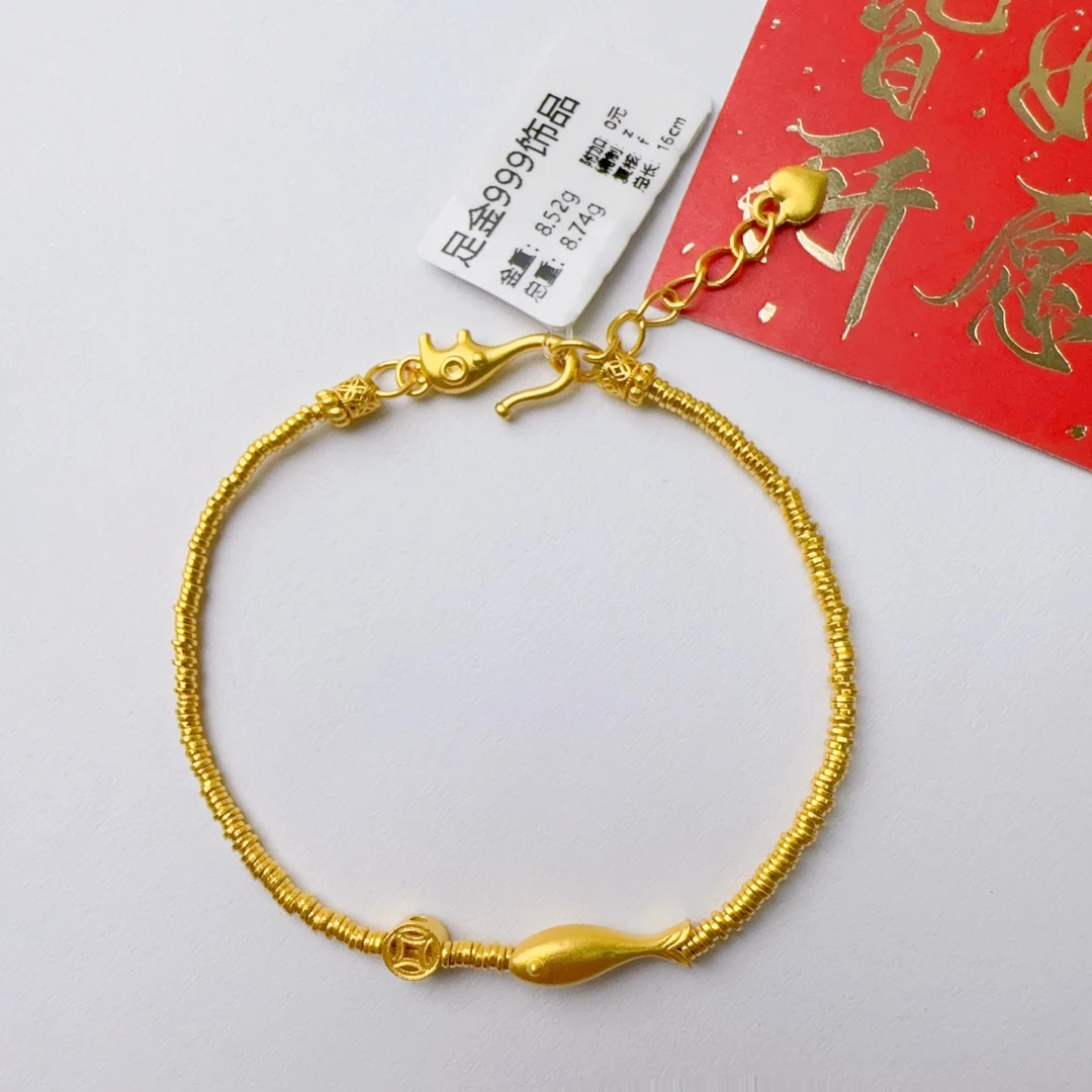 足金999 投资金 卡2小金圈小鱼手链 8.5 总长16cm z i