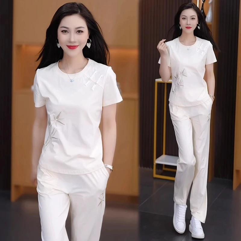 新中式国风套装女2025年夏季新款设计高级感休闲运动阔腿裤两件套